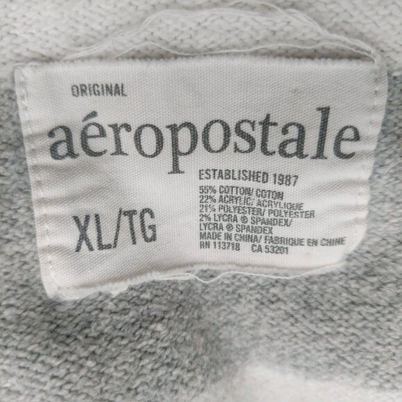 American Eagle Women's Hoodie Sweater Size XL Striped Gray Cream V Neck Zipper - Picture 3 of 9